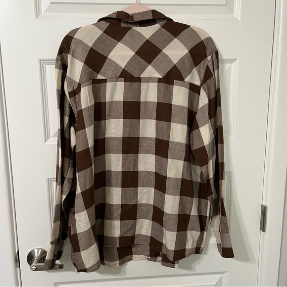 H&M Woman Divided Brown Flannel Plaid Long Sleeve Shirt Top Button Down L New - Picture 2 of 5
